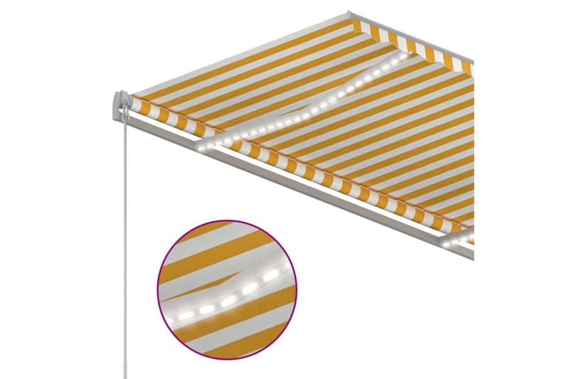 Markis manuellt infällbar med LED 3x2,5 m gul och vit - Gul - Utemöbler - Solskydd - Markiser - Balkongmarkis