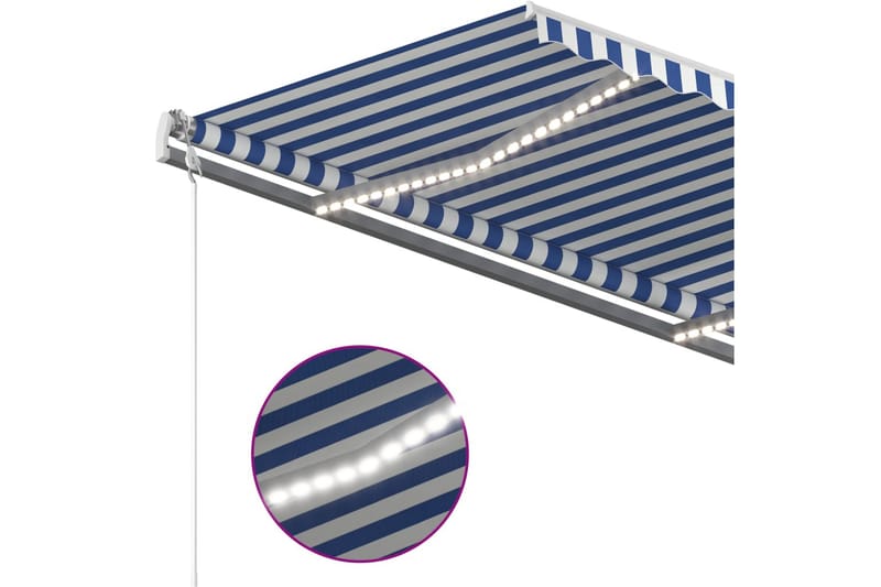 Markis manuellt infällbar med LED 4,5x3,5 m blå och vit - Blå - Utemöbler - Solskydd - Markiser - Balkongmarkis