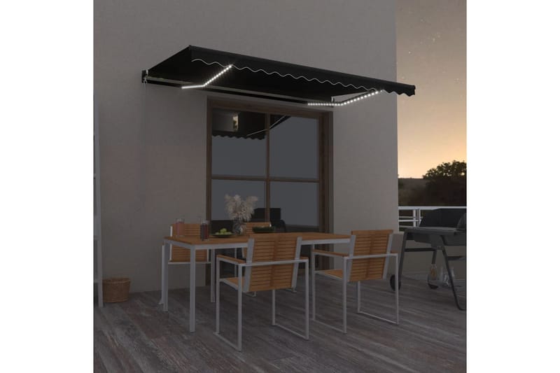 Markis manuellt infällbar med LED 400x350 cm antracit - Grå - Utemöbler - Solskydd - Markiser - Balkongmarkis