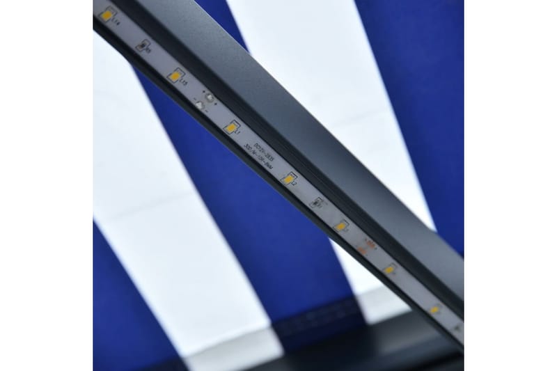 Markis manuellt infällbar med LED 450x300 cm blå och vit - Blå - Balkongmarkis - Markiser - Terrassmarkis