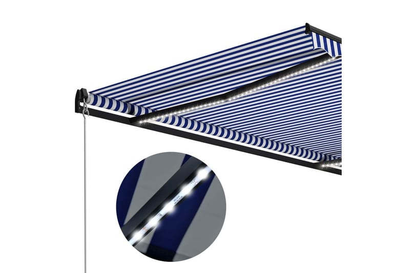 Markis manuellt infällbar med LED 450x300 cm blå och vit - Blå - Balkongmarkis - Markiser - Terrassmarkis