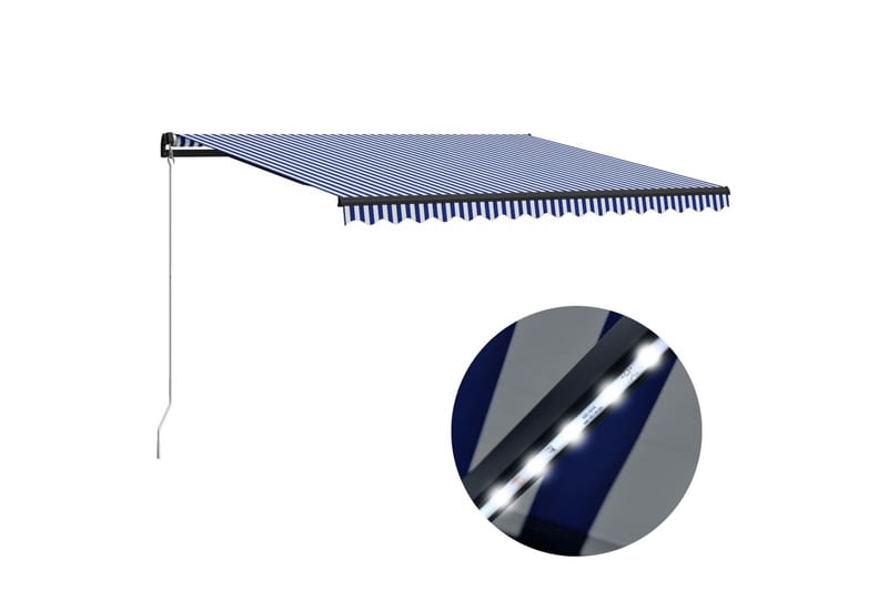 Markis manuellt infällbar med LED 450x300 cm blå och vit - Blå - Balkongmarkis - Markiser - Terrassmarkis