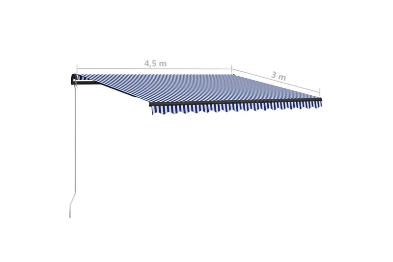 Markis manuellt infällbar med LED 450x300 cm blå och vit - Blå - Balkongmarkis - Markiser - Terrassmarkis