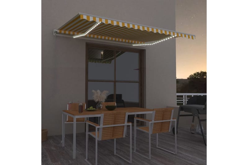 Markis manuellt infällbar med LED 450x300 cm gul och vit - Gul - Utemöbler - Solskydd - Markiser - Balkongmarkis