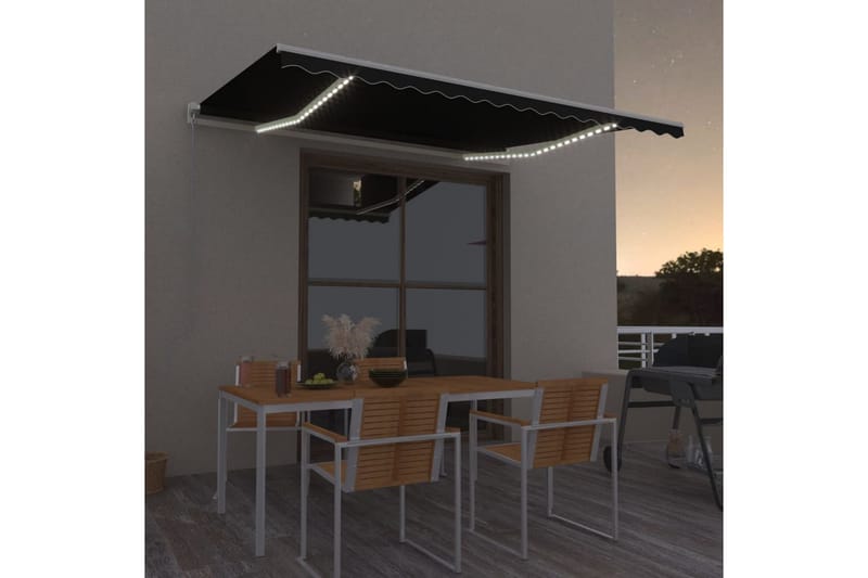 Markis manuellt infällbar med LED 450x350 cm antracit - Grå - Utemöbler - Solskydd - Markiser - Balkongmarkis