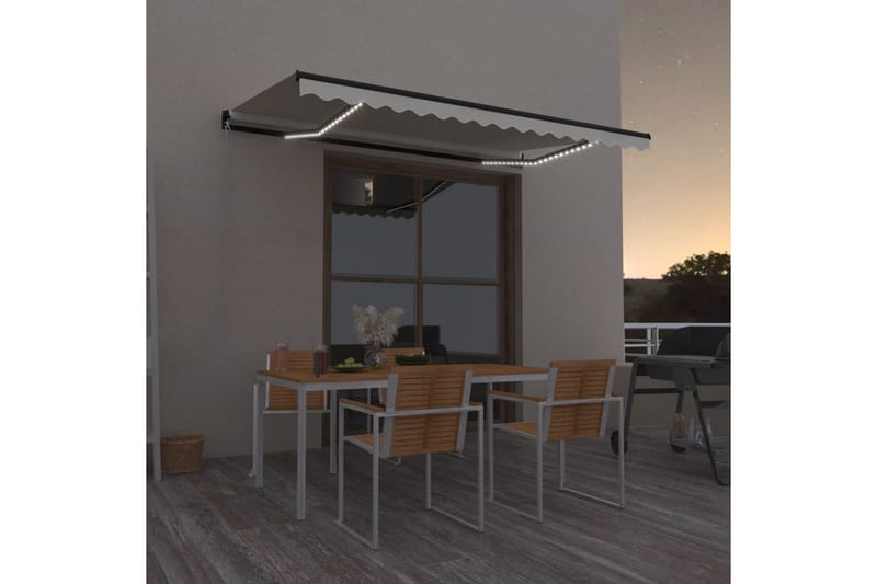 Markis manuellt infällbar med LED 450x350 cm gräddvit - Vit - Utemöbler - Solskydd - Markiser - Balkongmarkis
