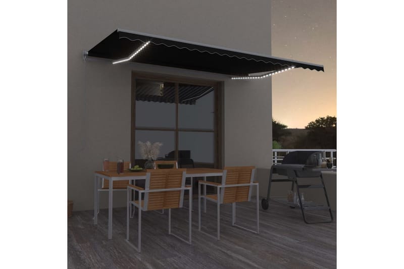 Markis manuellt infällbar med LED 500x300 cm antracit - Grå - Utemöbler - Solskydd - Markiser - Balkongmarkis
