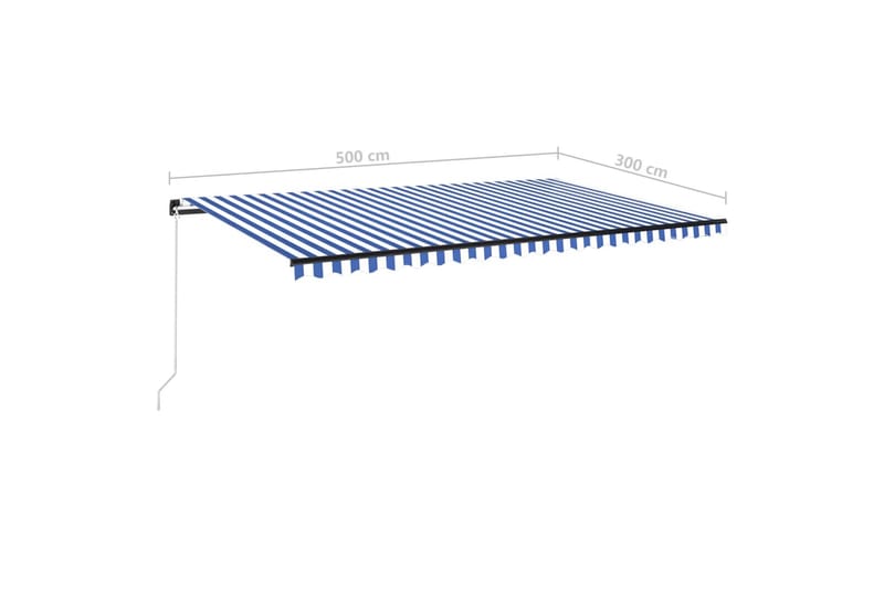 Markis manuellt infällbar med LED 500x300 cm blå och vit - Blå - Utemöbler - Solskydd - Markiser - Balkongmarkis