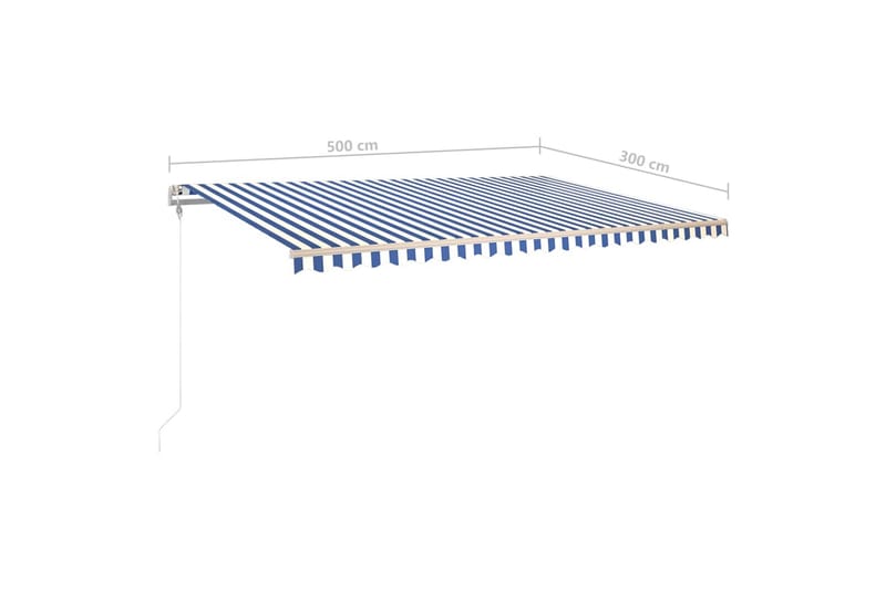 Markis manuellt infällbar med LED 500x300 cm blå och vit - Blå - Balkongmarkis - Markiser - Terrassmarkis