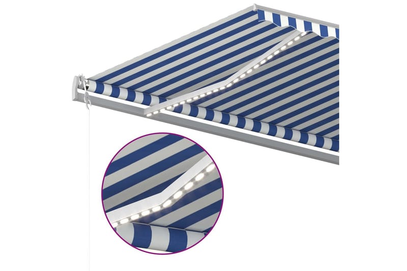 Markis manuellt infällbar med LED 500x300 cm blå och vit - Blå - Balkongmarkis - Markiser - Terrassmarkis