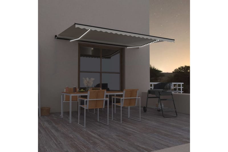 Markis manuellt infällbar med LED 500x300 cm gräddvit - Vit - Utemöbler - Solskydd - Markiser - Balkongmarkis