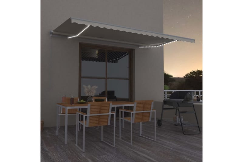 Markis manuellt infällbar med LED 500x350 cm gräddvit - Vit - Utemöbler - Solskydd - Markiser - Balkongmarkis