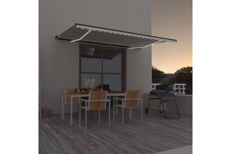 Markis manuellt infällbar med LED 500x350 cm gräddvit - Vit - Utemöbler - Solskydd - Markiser - Balkongmarkis
