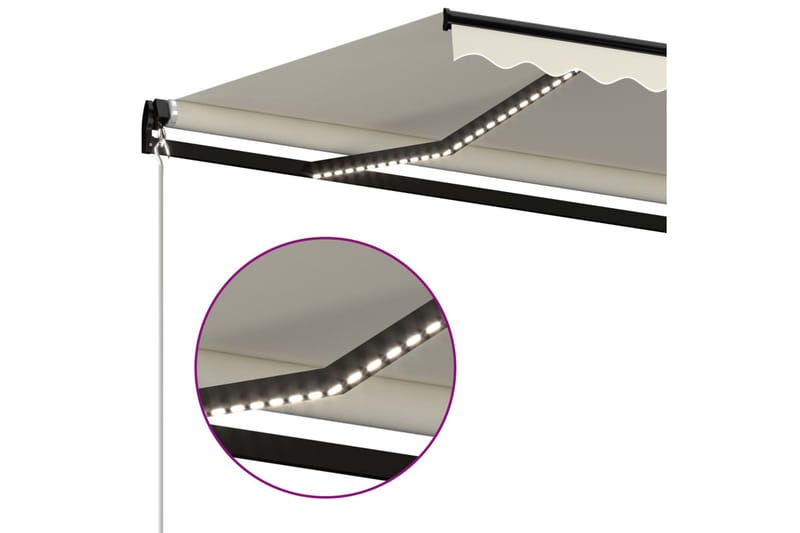 Markis manuellt infällbar med LED 500x350 cm gräddvit - Vit - Utemöbler - Solskydd - Markiser - Balkongmarkis