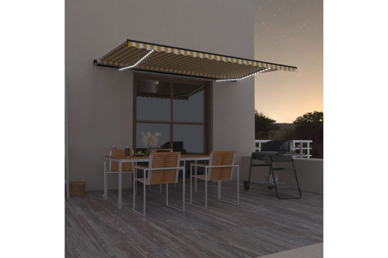 Markis manuellt infällbar med LED 500x350 cm gul och vit - Gul - Utemöbler - Solskydd - Markiser - Balkongmarkis