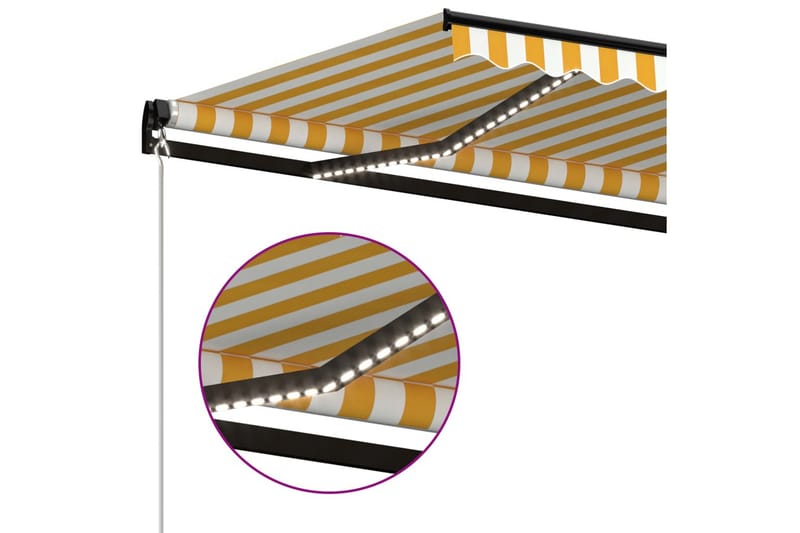 Markis manuellt infällbar med LED 500x350 cm gul och vit - Gul - Utemöbler - Solskydd - Markiser - Balkongmarkis
