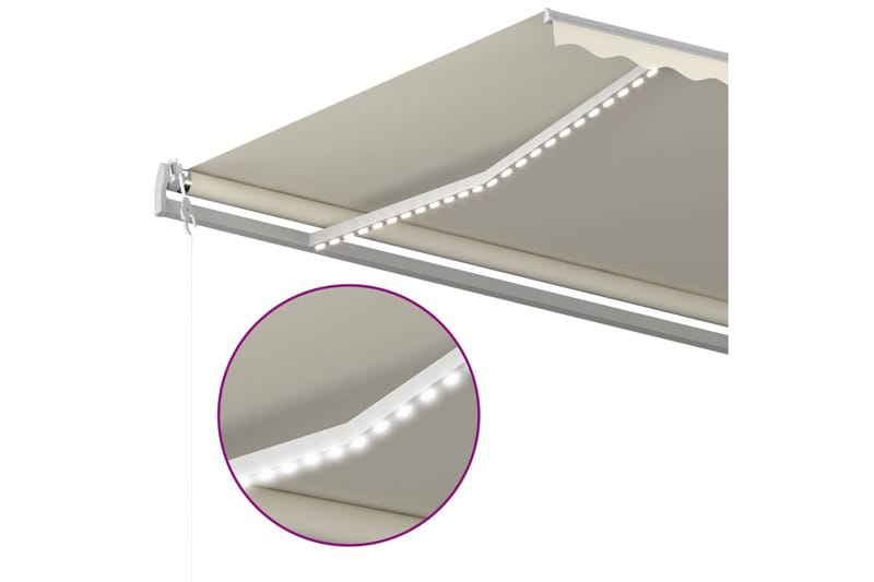 Markis manuellt infällbar med LED 5x3 m gräddvit - Vit - Utemöbler - Solskydd - Markiser - Balkongmarkis