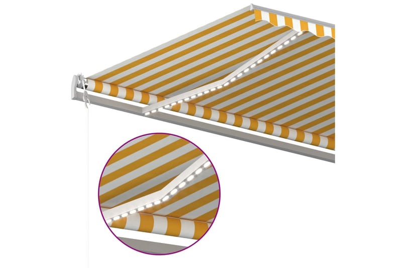 Markis manuellt infällbar med LED 5x3 m gul och vit - Gul - Balkongmarkis - Markiser - Terrassmarkis