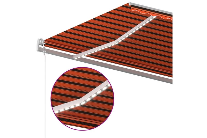 Markis manuellt infällbar med LED 5x3 m orange och brun - Orange - Balkongmarkis - Markiser - Terrassmarkis