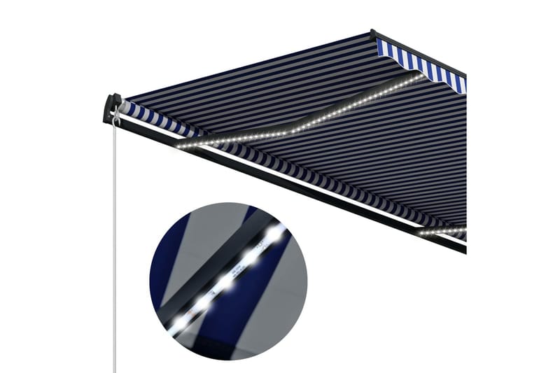 Markis manuellt infällbar med LED 600x300 cm blå och vit - Blå - Utemöbler - Solskydd - Markiser - Fönstermarkis