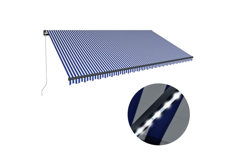 Markis manuellt infällbar med LED 600x300 cm blå och vit - Blå - Utemöbler - Solskydd - Markiser - Fönstermarkis