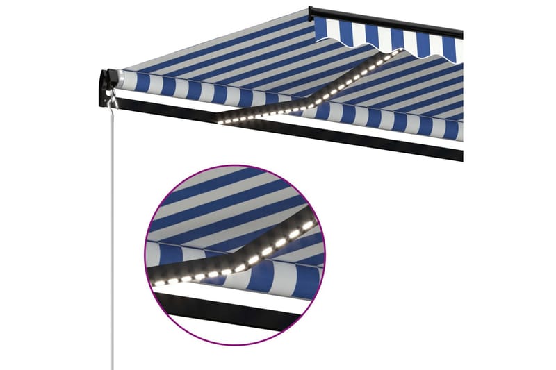 Markis manuellt infällbar med LED 600x300 cm blå och vit - Blå - Utemöbler - Solskydd - Markiser - Balkongmarkis