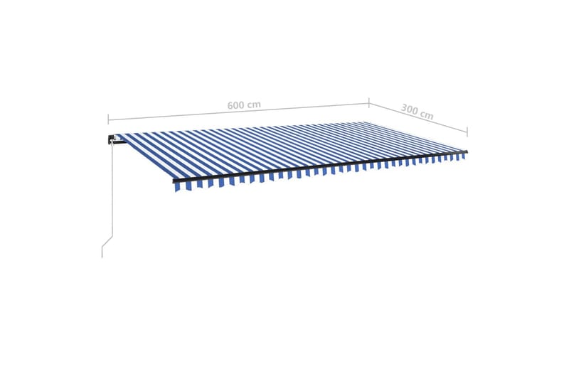 Markis manuellt infällbar med LED 600x300 cm blå och vit - Blå - Utemöbler - Solskydd - Markiser - Balkongmarkis