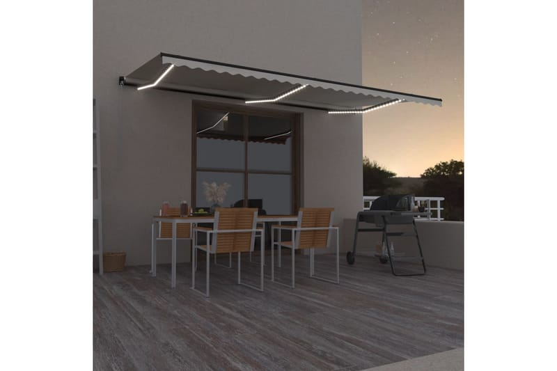 Markis manuellt infällbar med LED 600x350 cm gräddvit - Vit - Utemöbler - Solskydd - Markiser - Balkongmarkis