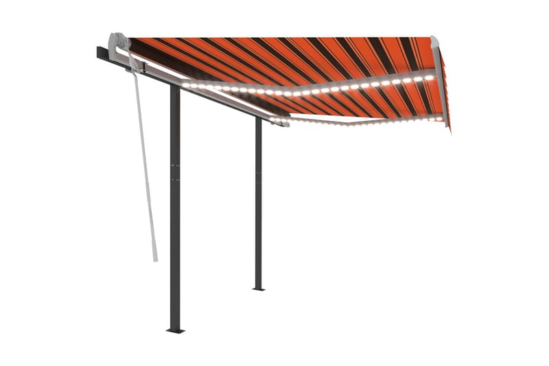 Markis med LED manuellt infällbar 3,5x2,5 m orange och brun - Orange - Utemöbler - Solskydd - Markiser - Balkongmarkis