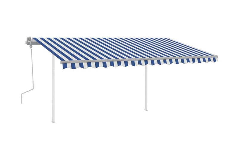 Markis med LED manuellt infällbar 4,5x3 m blå och vit - Blå - Utemöbler - Solskydd - Markiser - Balkongmarkis