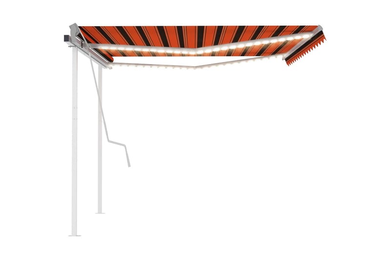 Markis med LED manuellt infällbar 4,5x3 m orange och brun - Orange - Utemöbler - Solskydd - Markiser - Balkongmarkis