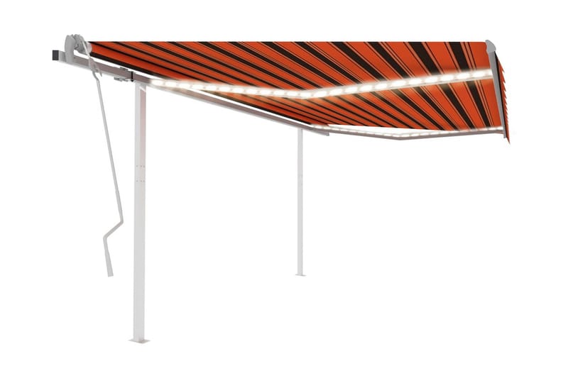 Markis med LED manuellt infällbar 4,5x3 m orange och brun - Orange - Utemöbler - Solskydd - Markiser - Balkongmarkis
