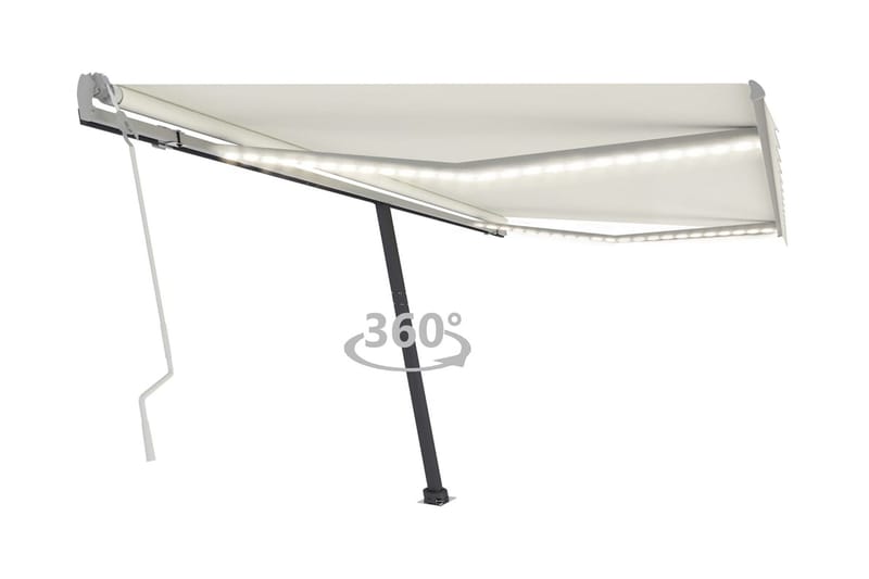Markis med LED manuellt infällbar 450x350 cm gräddvit - Vit - Utemöbler - Solskydd - Markiser - Balkongmarkis