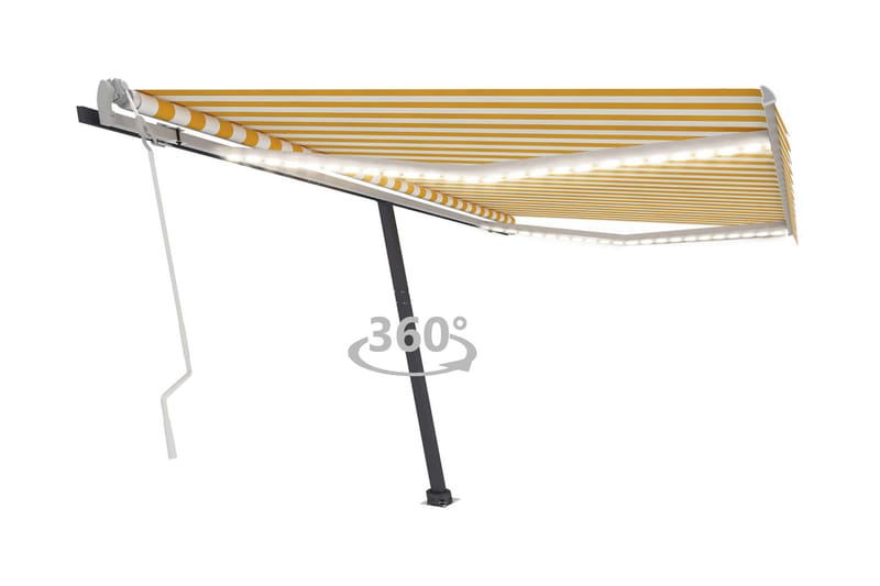 Markis med LED manuellt infällbar 450x350 cm gul och vit - Gul - Utemöbler - Solskydd - Markiser - Balkongmarkis