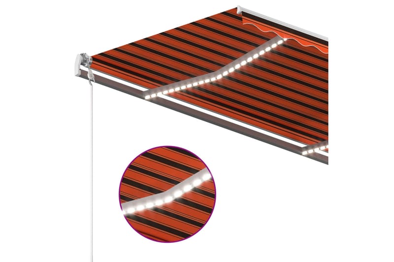 Markis med LED manuellt infällbar 4x3 m orange och brun - Orange - Balkongmarkis - Markiser - Terrassmarkis