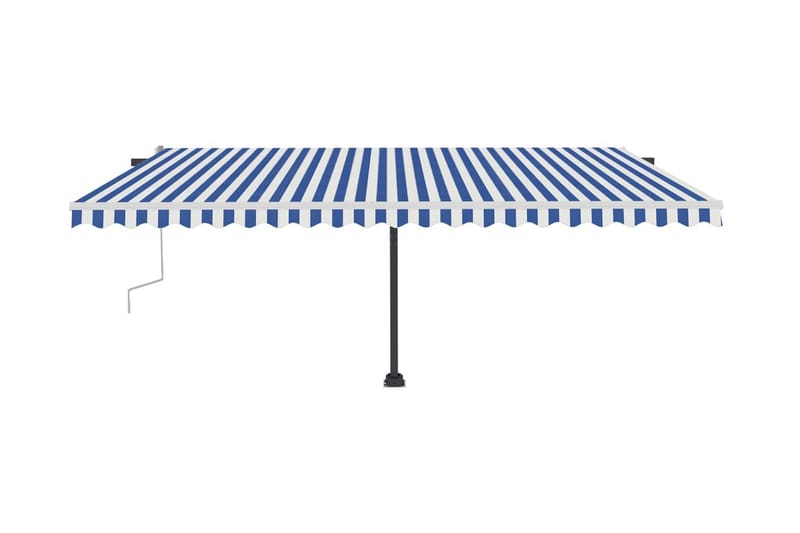 Markis med LED manuellt infällbar 500x350 cm blå och vit - Blå - Utemöbler - Solskydd - Markiser - Balkongmarkis