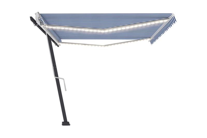 Markis med LED manuellt infällbar 500x350 cm blå och vit - Blå - Utemöbler - Solskydd - Markiser - Balkongmarkis