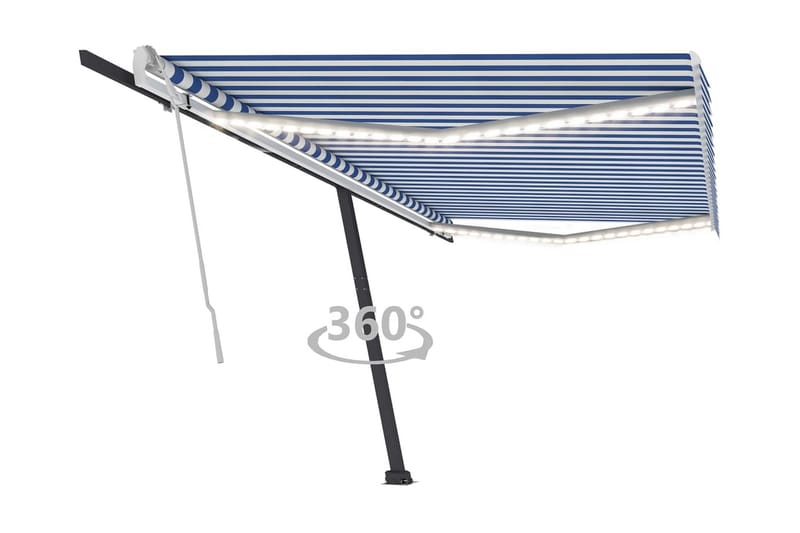 Markis med LED manuellt infällbar 500x350 cm blå och vit - Blå - Utemöbler - Solskydd - Markiser - Balkongmarkis