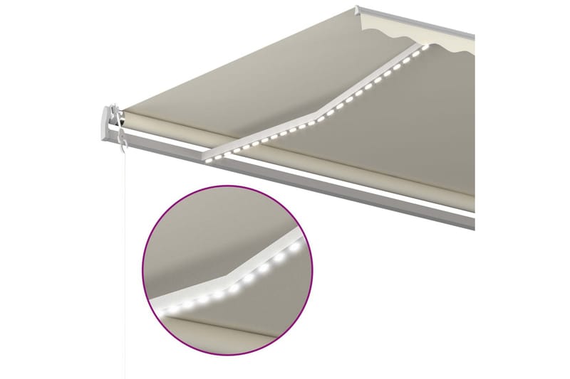 Markis med LED manuellt infällbar 500x350 cm gräddvit - Vit - Utemöbler - Solskydd - Markiser - Balkongmarkis