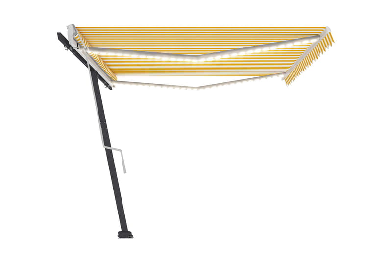 Markis med LED manuellt infällbar 500x350 cm gul och vit - Gul - Balkongmarkis - Markiser - Terrassmarkis