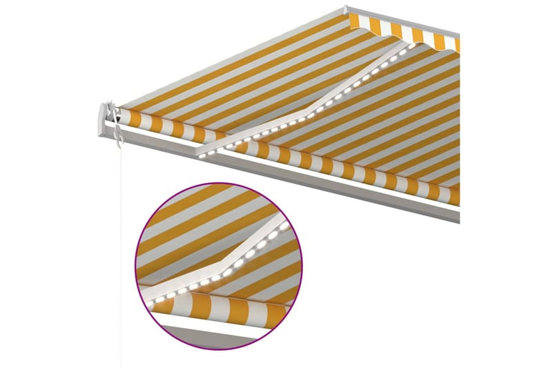 Markis med LED manuellt infällbar 500x350 cm gul och vit - Gul - Utemöbler - Solskydd - Markiser - Balkongmarkis