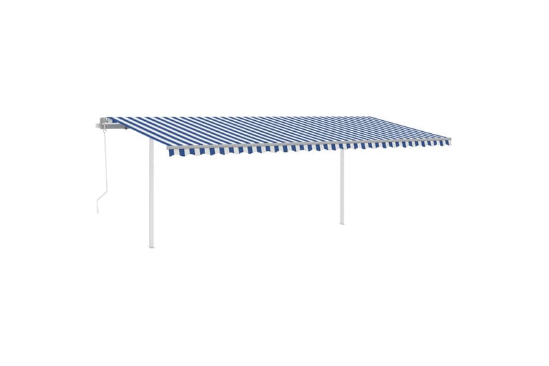 Markis med stolpar automatisk 6x3,5 m blå och vit - Blå - Balkongmarkis - Markiser - Terrassmarkis