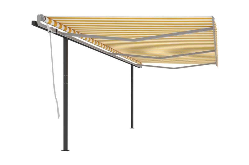 Markis med stolpar automatisk 6x3,5 m gul och vit - Gul - Balkongmarkis - Markiser - Terrassmarkis