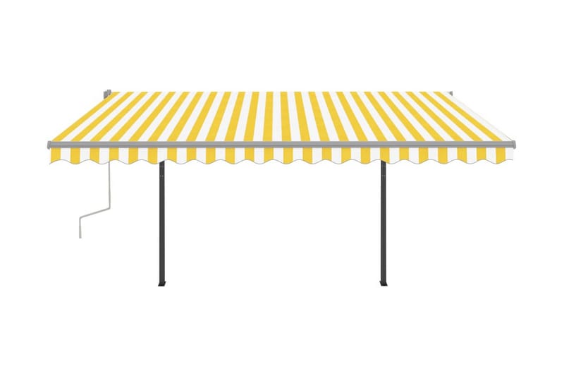 Markis med stolpar automatisk infällbar 4,5x3,5 m gul och vi - Gul - Balkongmarkis - Markiser - Terrassmarkis