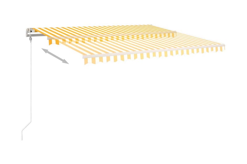 Markis med stolpar automatisk infällbar 4x3,5 m gul och vit - Gul - Balkongmarkis - Markiser - Terrassmarkis