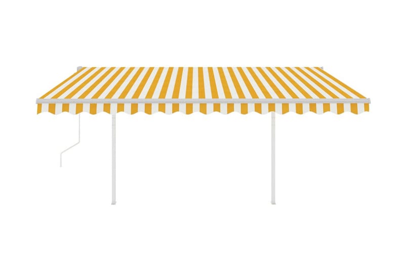Markis med stolpar automatisk infällbar 4x3 m gul och vit - Gul - Balkongmarkis - Markiser - Terrassmarkis