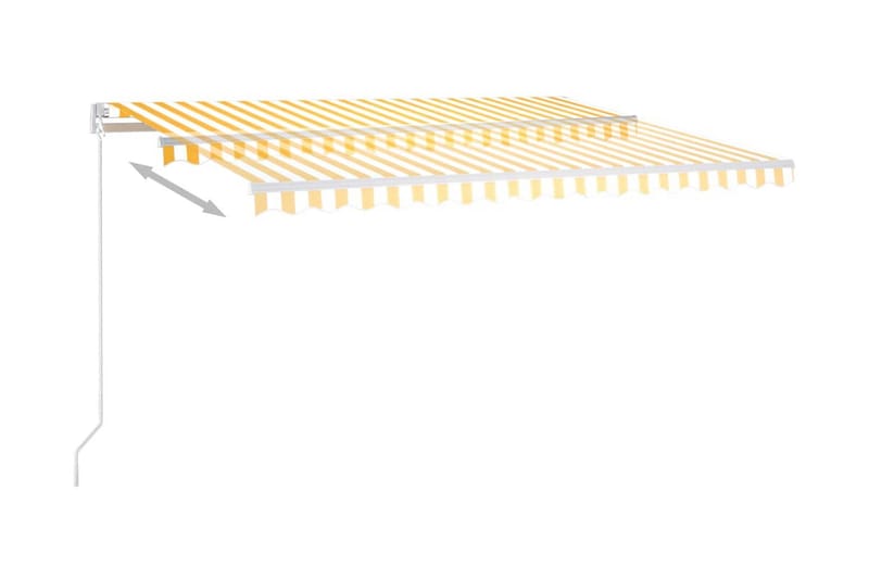 Markis med stolpar automatisk infällbar 4x3 m gul och vit - Gul - Balkongmarkis - Markiser - Terrassmarkis