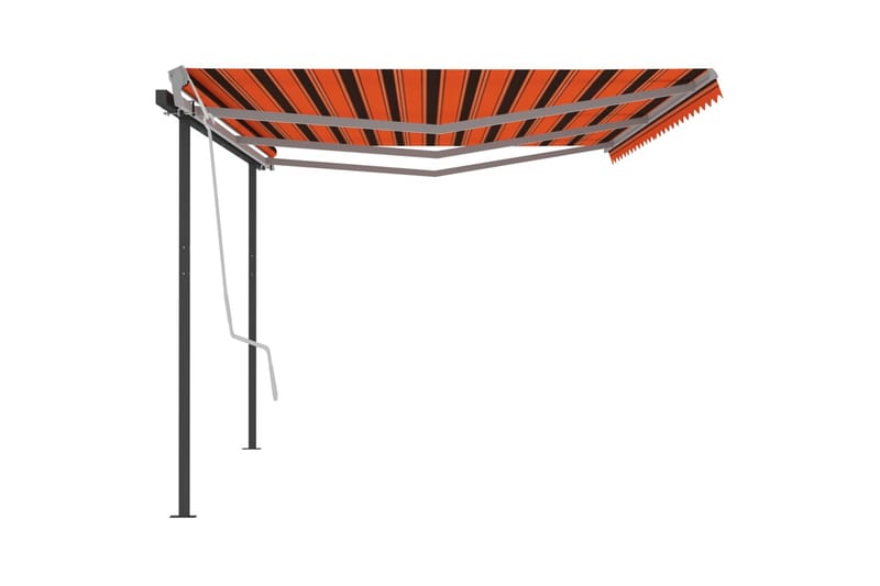 Markis med stolpar automatisk infällbar 6x3 m orange och bru - Orange - Utemöbler - Solskydd - Markiser - Balkongmarkis