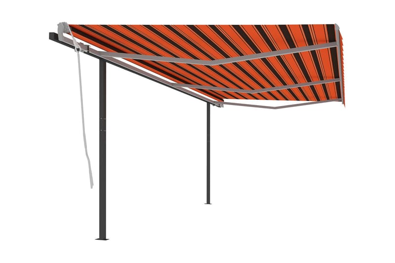 Markis med stolpar automatisk infällbar 6x3 m orange och bru - Orange - Utemöbler - Solskydd - Markiser - Balkongmarkis