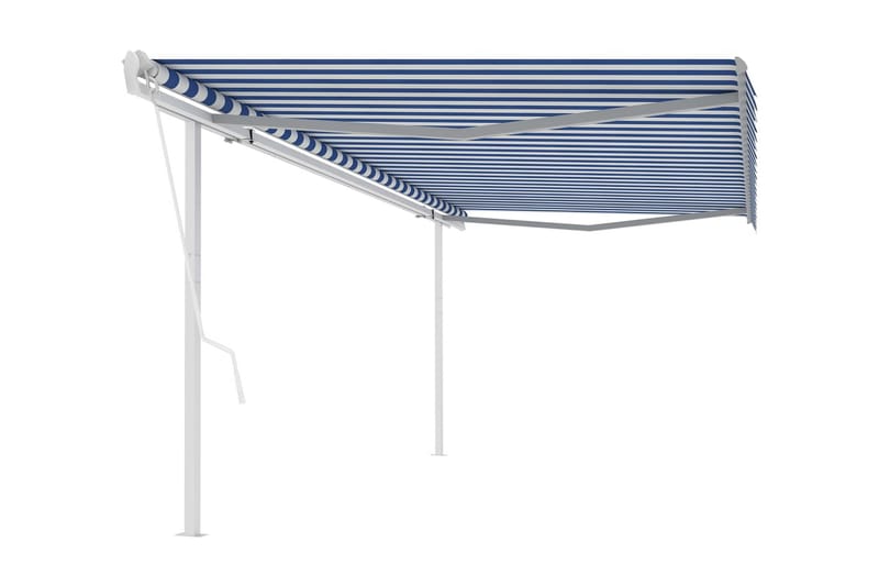 Markis med stolpar automatiskt infällbar 5x3 m blå och vit - Blå - Balkongmarkis - Markiser - Terrassmarkis